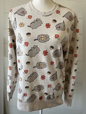 Pusheen Sweatshirt Fall Leaves Mushrooms Acorn Lightweight S Small Womens